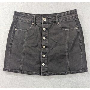 American Eagle Denim Skirt Womens Size 8 Black High Rise A-Line Button Up Y2K